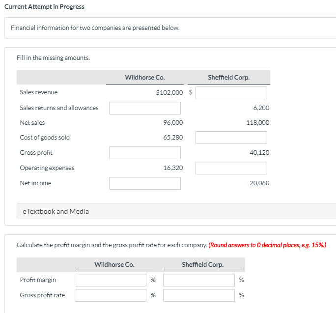  Current Attempt in Progress Financial information for two companies are presented