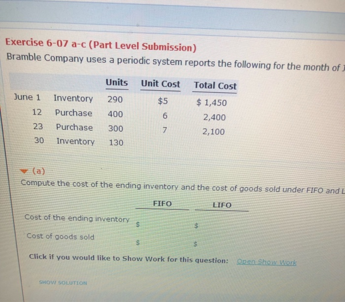  Exercise 6-07 a-c (Part Level Submission) Bramble Company uses a periodic