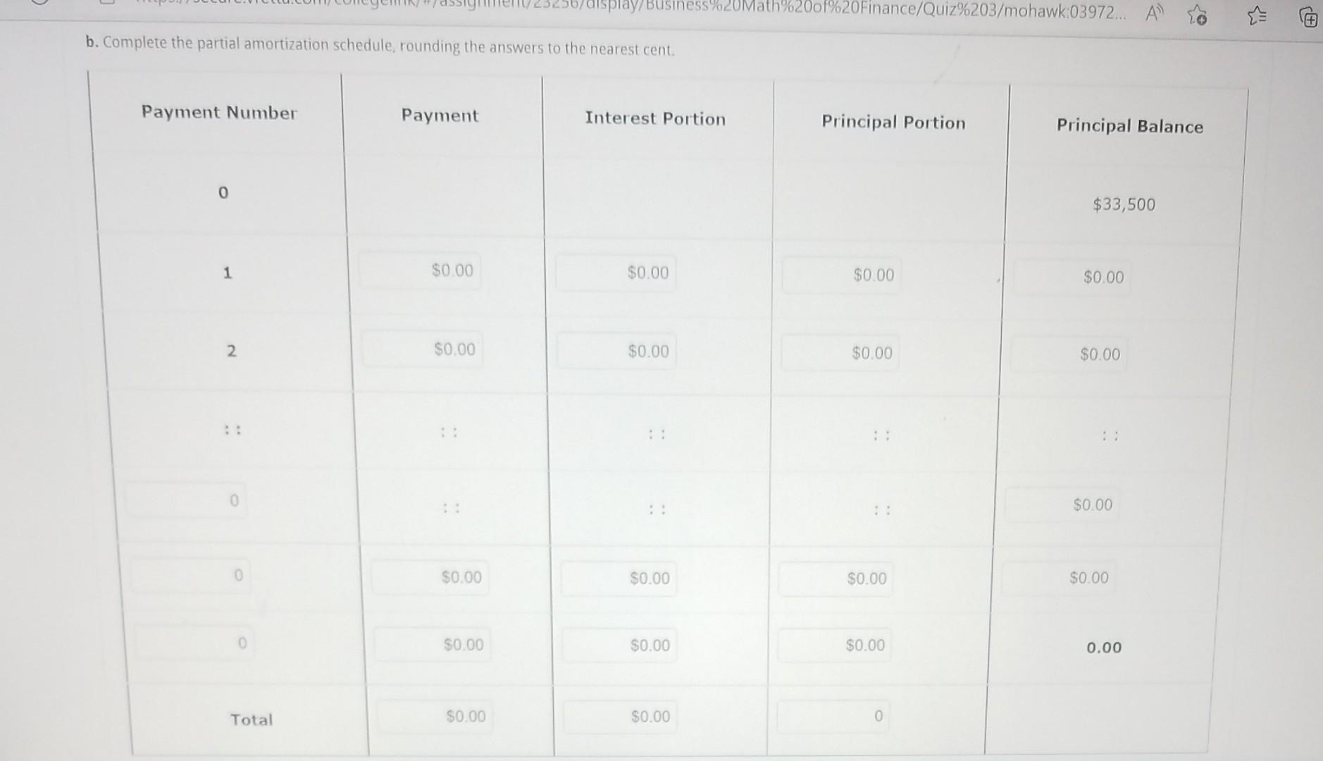of $33,500 at 2.50% compounded semi-annually. It made payments of $2,600 at
