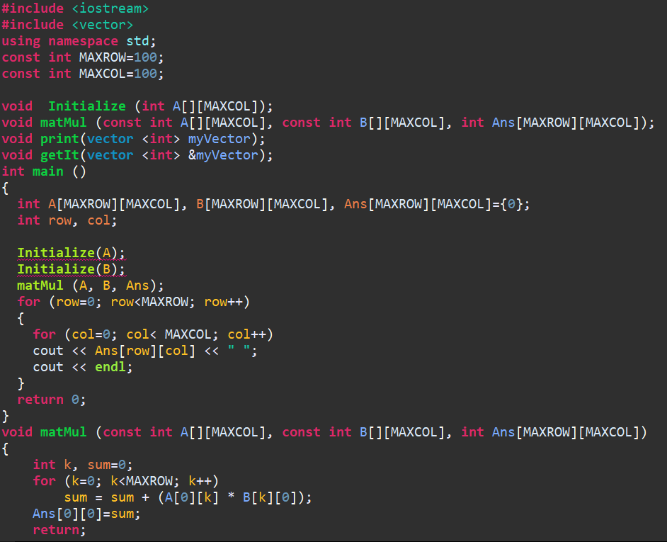 Can you help fix my code? 1. declare 2 matrices of size