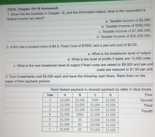  F1210: Chapter 18+19 Homework Given the tax brackets in Chapter 18,