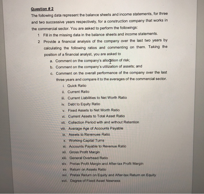  Question # 2 The following data represent the balance sheets and