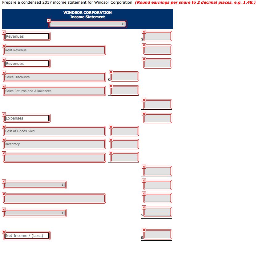 selected ledger accounts of Windsor Corporation at December 31, 2017 Cash Inventory