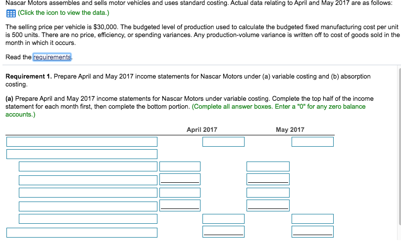 please help me answer requirements 1 & 2! thank you. Nascar