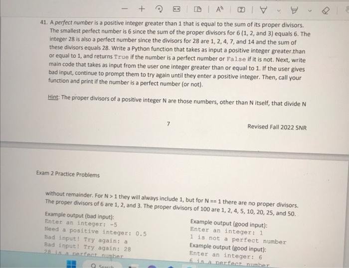  41. A perfect number is a positive integer greater than 1