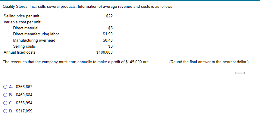 could someone please help me answer this? thanks! Quality Stores, Inc., sells