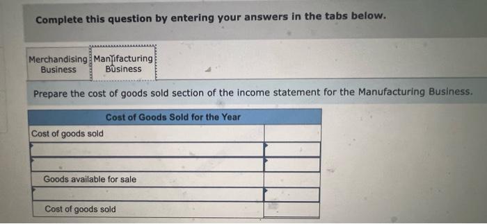 financial data for a merchandising company and a manufacturing company. Required: Prepare