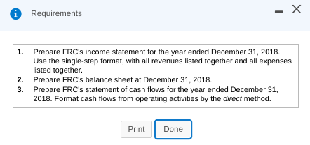 Please answer all requirements below: 0 Requirements - X 1. Prepare FRC's