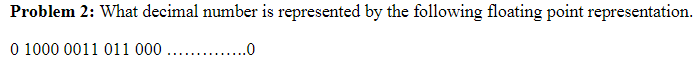  Problem 2: What decimal number is represented by the following floating