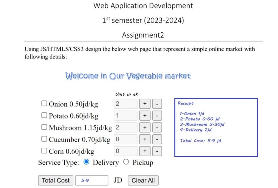  Web Application Development 1st semester (2023-2024) Assignment2 Using JS/HTML5/CSS3 design the