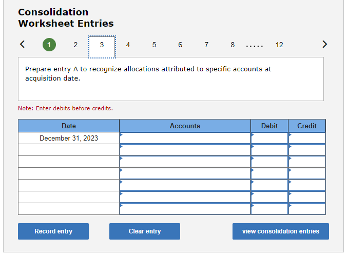 Worksheet Entries 5 Prepare entry C to convert parent's beginning retained earnings