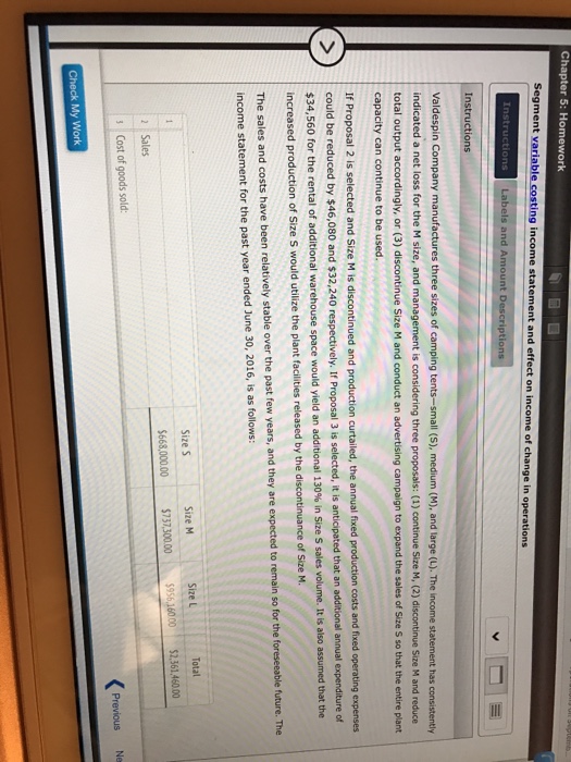  Chapter 5: Homework segment variable sting income statement and effect on