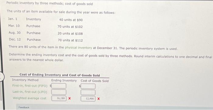 help pls, last answer I received was wrong Periodic inventory by three