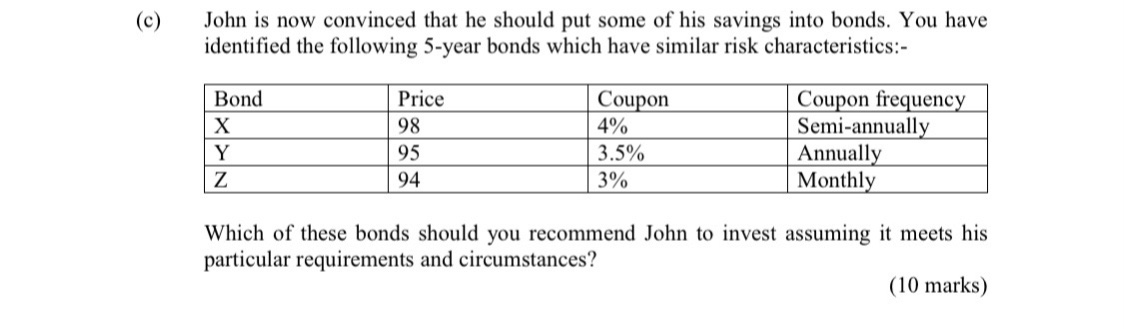  (c) John is now convinced that he should put some of