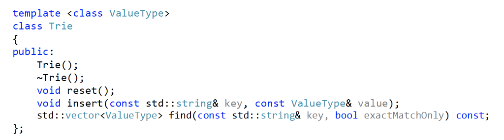  here is my Trie class public interface. can someone help me