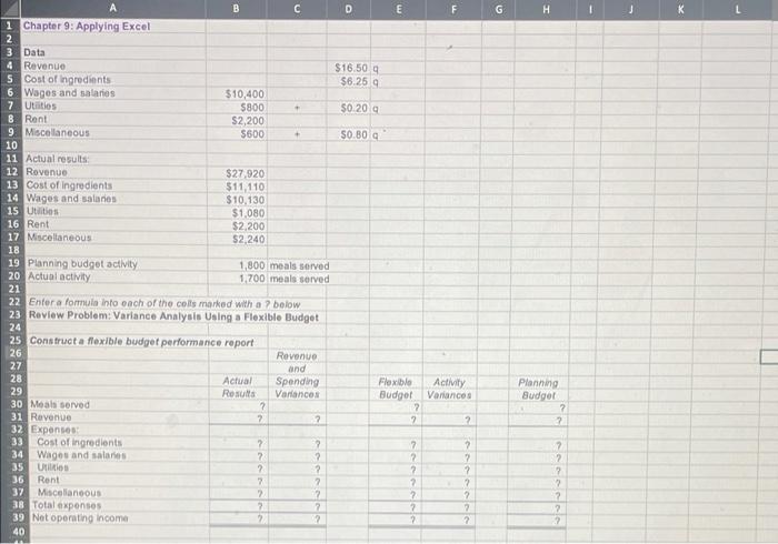  C D E F G H K 1 Chapter 9: Applying