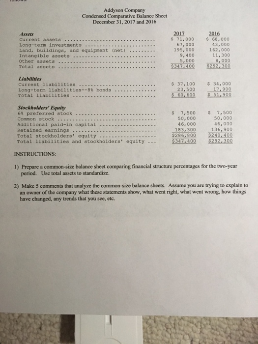  Prepare a common-size balance sheet comparing financial structure percentages for the