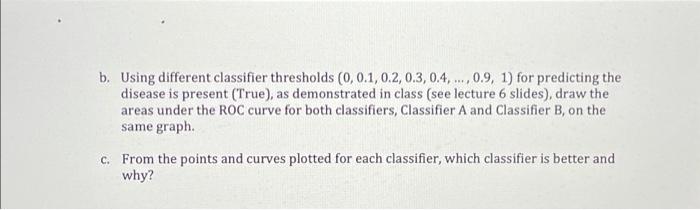 below represent two different classifiers' predictions (given as probabilities) about the presence