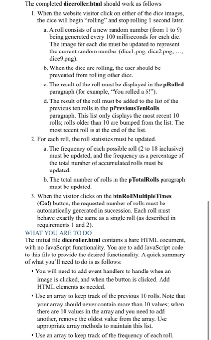 to update diceroller.html so that it allows you to graphically roll two