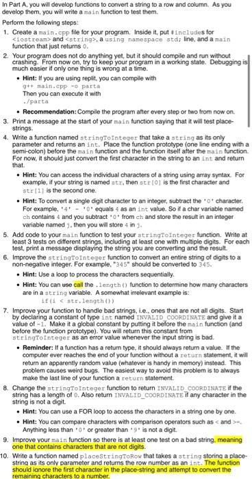  c++ In Part A, you will develop functions to convert a