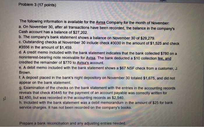  Problem 3 (17 points) The following information is available for the