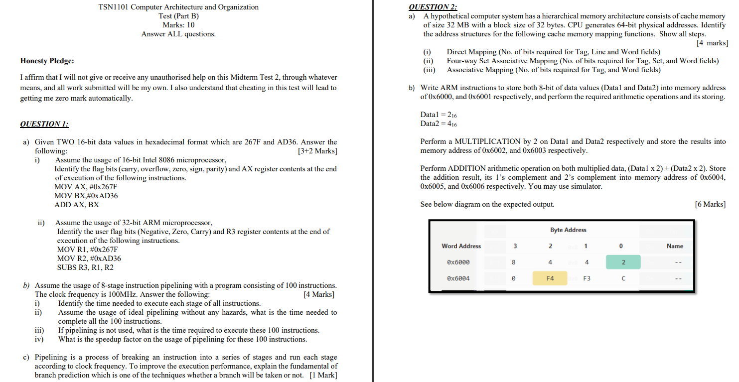Test (Part B) Marks: 10 Answer ALL questions. Honesty Pledge: a)