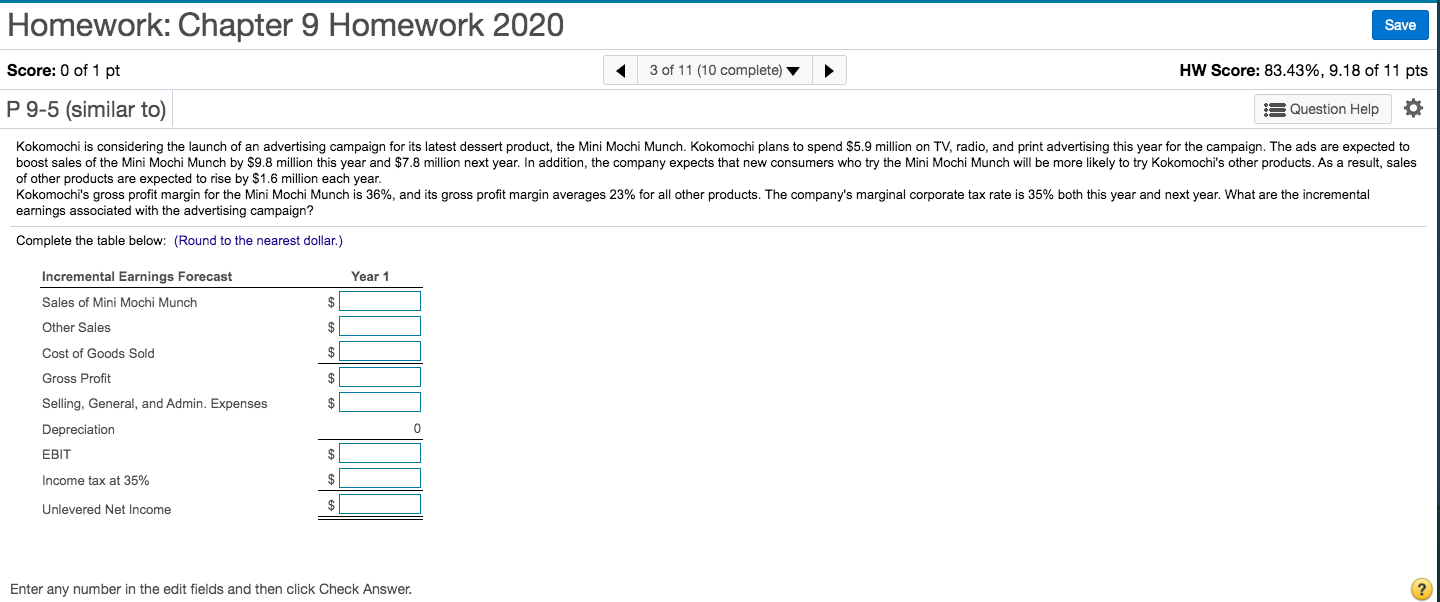 AND I NEED YEAR TWO TOO PLEASE! Save Homework: Chapter 9 Homework