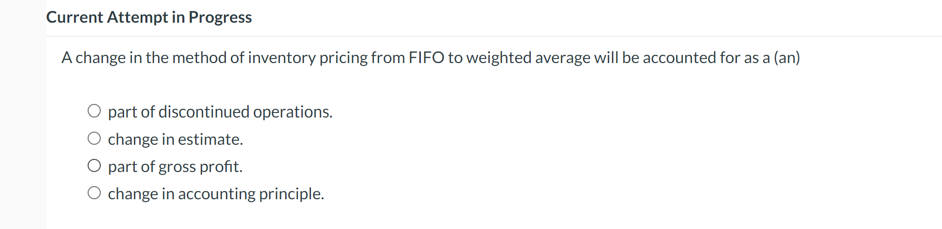 Current Attempt in Progress A change in the method of inventory