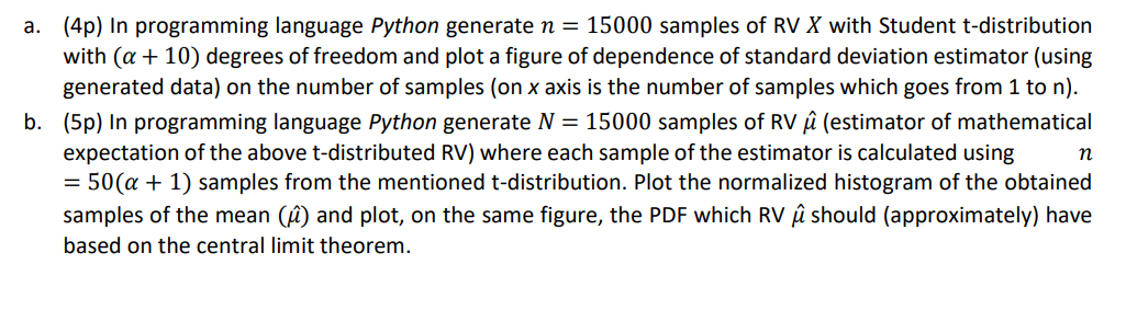  a. (4p) In programming language Python generate n = 15000 samples