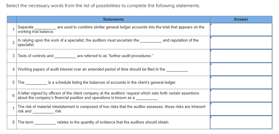  Here are the options Select the necessary words from the list