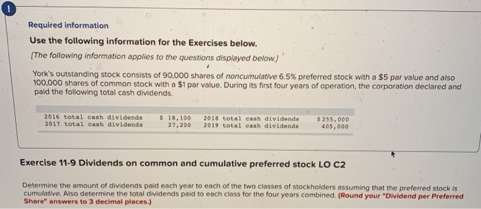  Required information Use the following information for the Exercises below. [The