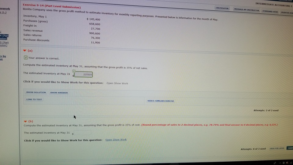 INTERMEDIATE ACCOUNTING I MESSAGE HY INSTRUCTOR STANDARD VIEWw PKINTER VER Exercise