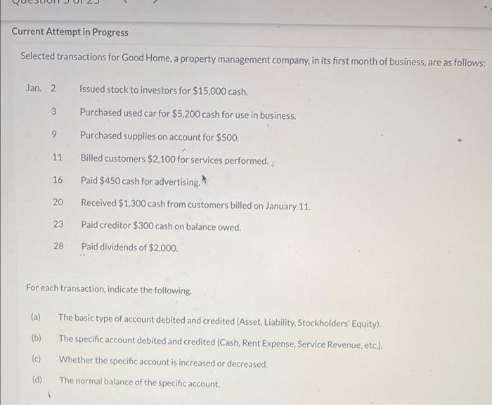  Current Attempt in Progress Selected transactions for Good Home, a property