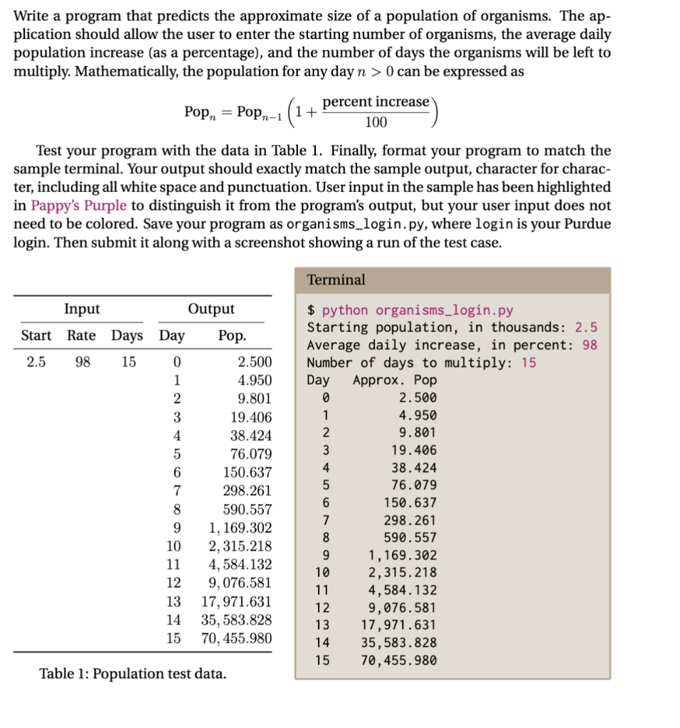  Write a program that predicts the approximate size of a population