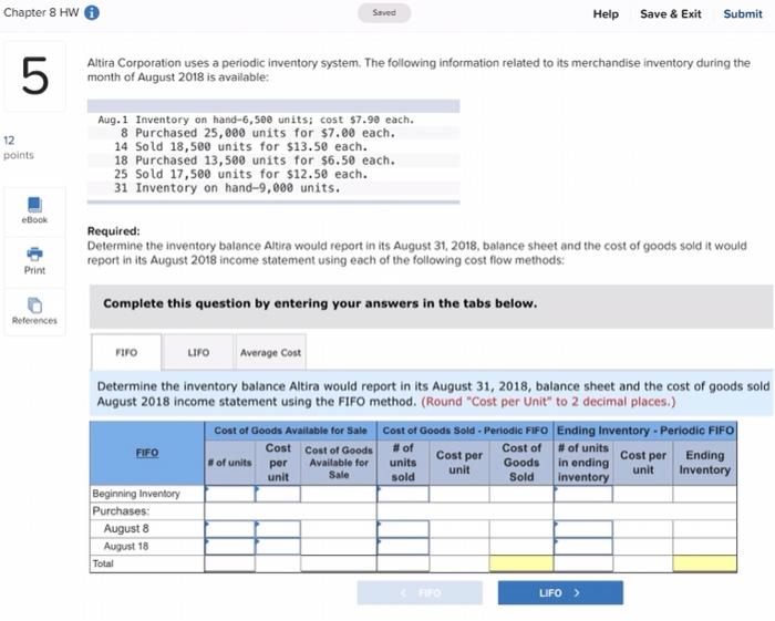  Chapter 8 HW Saved Help Save & Exit Submit 5 Altira