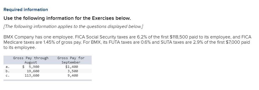  Required information Use the following information for the Exercises below. The