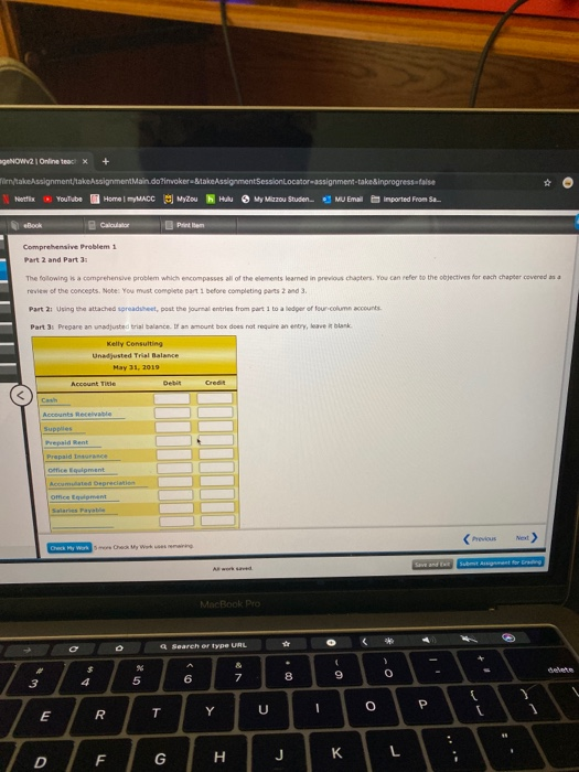 comprehensive problem 1 part 2 and 3 need the whole unadjusted treiak