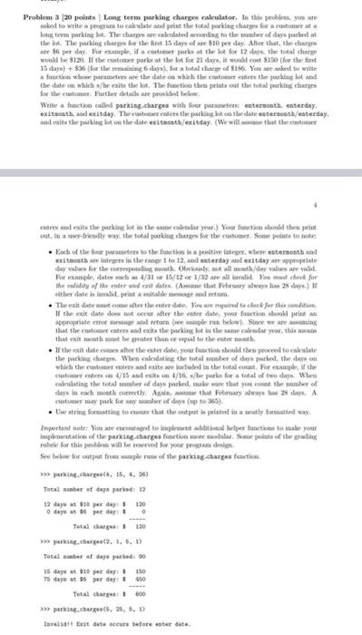 python Problem 3120 poiats | Long term parking charges ralculator. In this