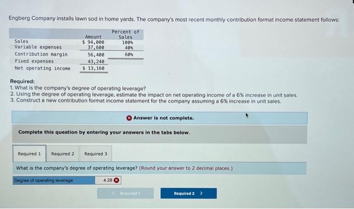what is the answer and how to get it Engberg Company installs