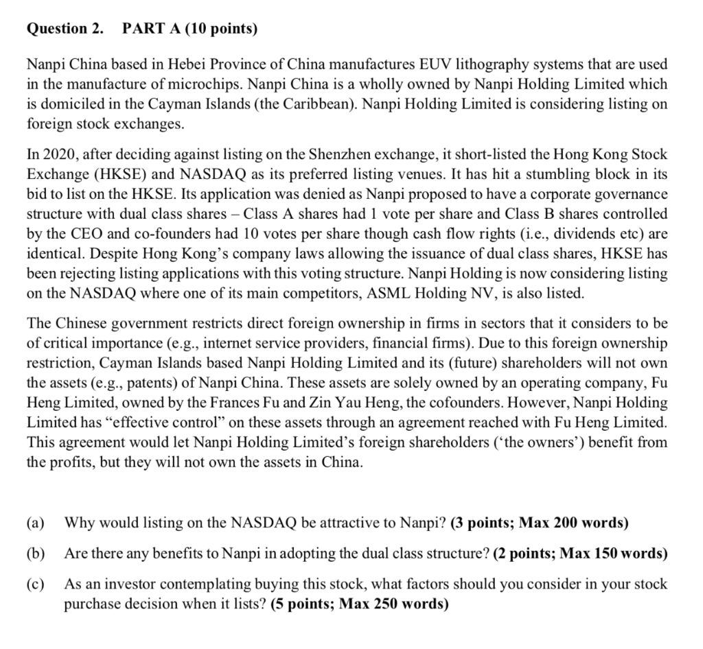  Question 2. PART A (10 points) Nanpi China based in Hebei