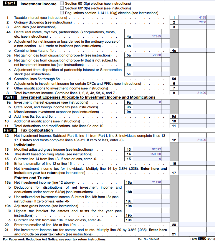  This is a Form 8960 in 2016 How can I get