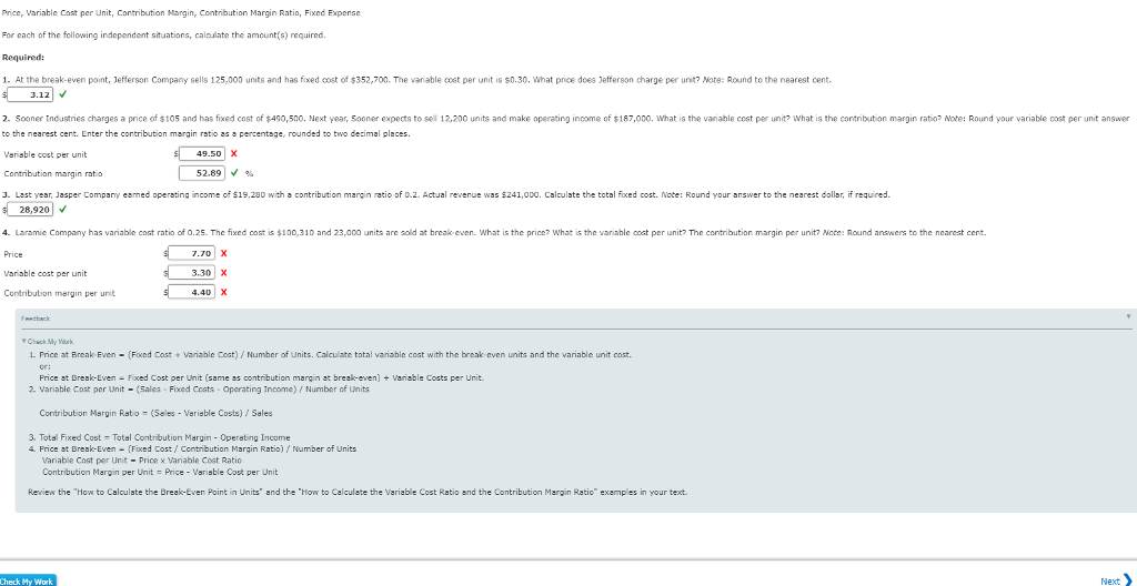  Price, Variable Cast per Unit, Contribution Mangin, Contribution Margin Ratio, Fixed