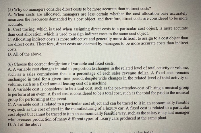 pls help quickly!! thx!5-6question (5) Why do managers consider direct costs to