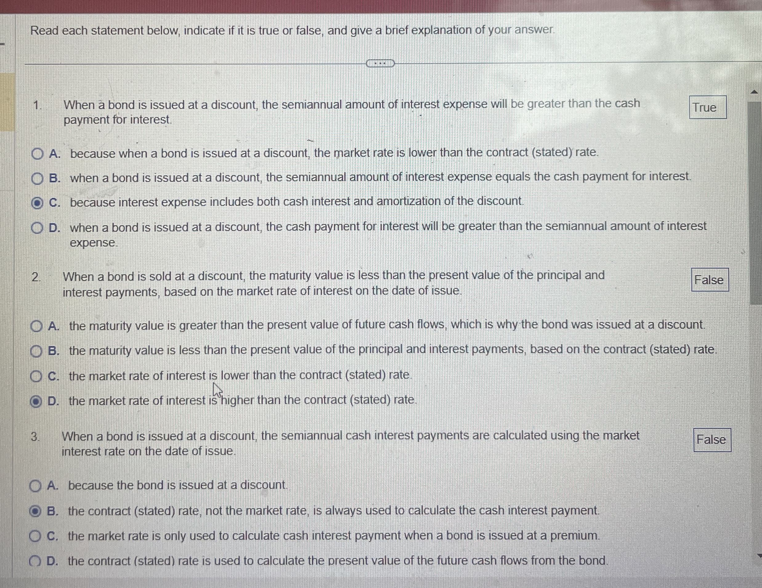  Read each statement below, indicate if it is true or false,