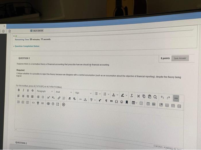  HELP CENTER Remaining Time: 59 minutes, 11 seconds. Question Completion Statu