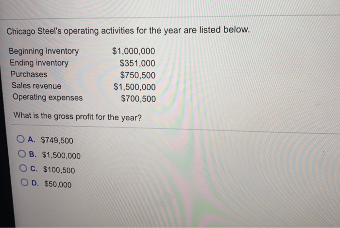  Chicago Steel's operating activities for the year are listed below. Beginning