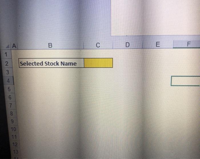 range names for the indicated cells: SelectedStockName for C2 StockNames for P3:AC3