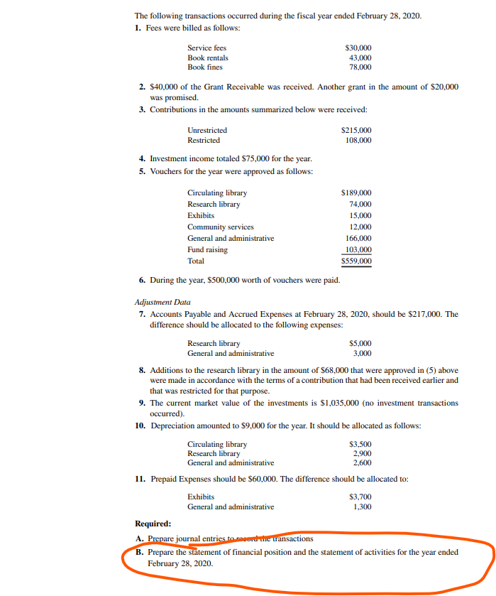 Fees Revenue - Book Rentals \& Fines 2. Cash Grant Receivable Grant