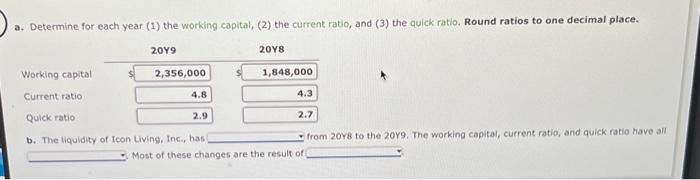  a. Determine for each year (1) the working capital, (2) the