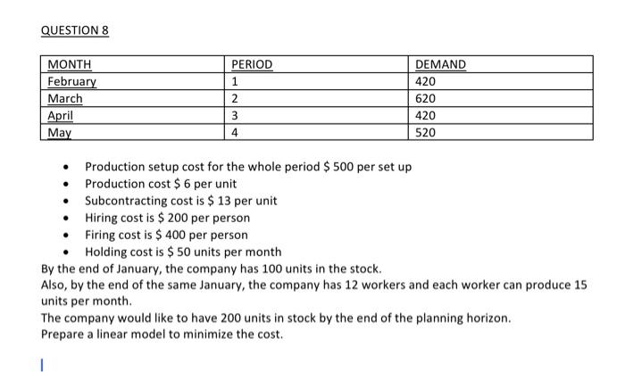 please answer me this question QUESTION 8 PERIOD 1 MONTH February March